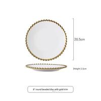 DPN05 Ensemble d'assiettes et de bols en porcelaine blanche moderne avec bord de perles dorées Vaisselle créative pour la décoration de mariage