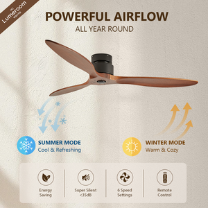42 Inch Low Profile Walnut Ceiling <b>Fan</b> No Light with <b>Remote</b> <b>Control</b> 3 Solid Wood Blades for Bedroom - Product Image 2