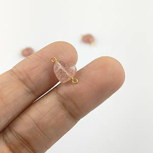 Doble fianza fresa cuarzo piedra preciosa facetada corazón conector encantos DIY hacer dijes joyería - Product Image 1