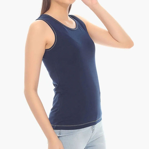 Débardeur tricoté à col rond pour femme, couleur unie, respirant, décontracté, sans manches, longueur normale, bleu marine - Product Image 5