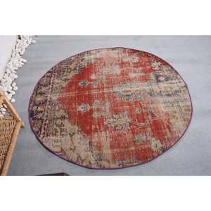 พรมขนแกะสีเบจสีแดง4.7ft X สไตล์วินเทจ4.7ชิ้นทำด้วยมือพร้อมยางด้านหลังเย็บปะติดปะต่อกันลายแอบสแตรกสี่เหลี่ยมผืนผ้าสำหรับวัยรุ่น - Product Image 4