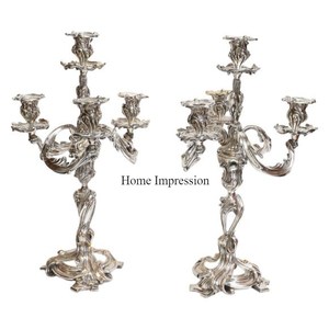 Aluminium moulé brillant poli couleur argent finition moderne créatif Art Designer 5 bras acrylique bougeoirs candélabres - Product Image 5