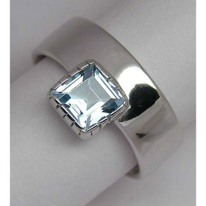 Anillo de Topacio Azul Cielo Natural para Mujer Shah Gems, Plata de Ley 925, Corte Asscher, 10 mm, Geométrico, Platino, Rodio, Uso Diario - Product Image 1