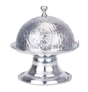 Bol à dattes arabes de petite taille en métal plaqué or écologique poli de forme ronde avec couvercle - Product Image 6