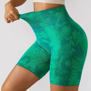 Wholesale Tie-Dye Seamless Yoga Shorts High Waist Abdominal Sports Fitness Pants Peach Hip Lifting <b>Tight</b> Shorts - Product Image 1