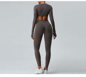 Ensemble de vêtements de sport pour femmes en spandex/nylon, respirant, à séchage rapide, extensible dans les quatre sens, haut de yoga taille mi-haute avec leggings sans manches - Product Image 5