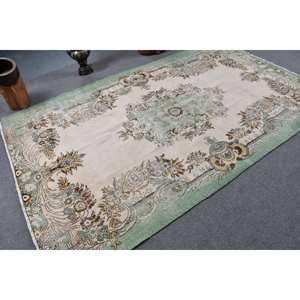 พรมตุรกีวินเทจสีเขียวคลาสสิกพรมปูพื้นสี่เหลี่ยมผืนผ้าทำด้วยมือ5.4 x 9.2ft สำหรับวัยรุ่นลวดลายนามธรรมสำหรับห้องโถงใหม่ - Product Image 2