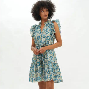 Mini Vestido corto de algodón sin mangas para mujer, ropa de playa con estampado Floral, informal - Product Image 1