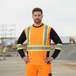Chemise de sécurité à manches courtes 100% polyester, bicolore noir et jaune, bande réfléchissante, imperméable, pour homme - Product Image 6
