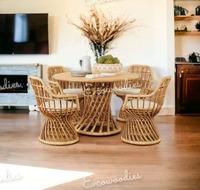 Ensemble de table à manger en rotin complet avec chaises - Design moderne européen couleur buff pour entrepôt et usage extérieur