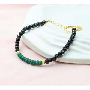 Black Spinel & Emerald Beaded Bracelet with Gold Plated <b>Charm</b> Zircon and Pearl Main Stones for Gift - Product Image 5