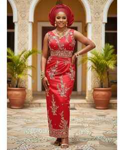 Magnifique et Écologique : Tissu de Luxe Tendance pour Robe de Mariée Nigériane, 120 GSM, Motif Floral Abstrait Élégant pour Femme - Product Image 2