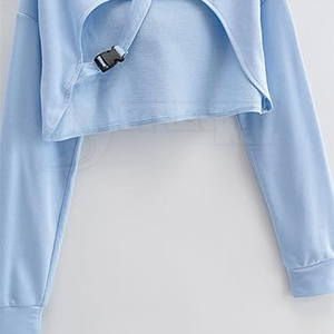 Sweat-shirt à capuche court oversize à épaules tombantes 100% coton Sweat-shirt court pour femmes décontracté - Product Image 6