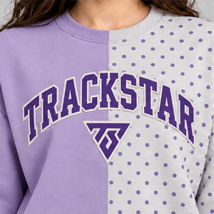 Sudadera de cuello redondo con lunares en lavanda y gris claro para mujer, estilo universitario, larga, Trackstar OEM Private Label - Product Image 5