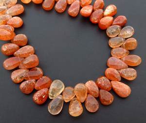 Cuentas de Piedra del Sol Africana de Grado Superior, Multicolor Naranja, 9-13mm, Natural, con Brillo Arcoíris, Pulido Suave, Forma de Pera, 9 pulgadas - Product Image 4