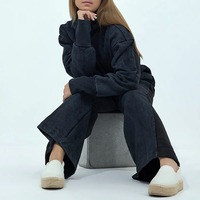 Ensemble pull col roulé pour femme, couleur unie, coupe ample, tricot en coton, pantalon long décontracté, tenue deux pièces