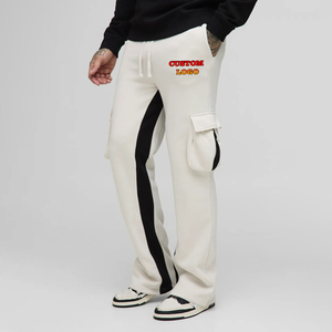 OEM/ODM Vêtements décontractés Pantalon de jogging évasé à coupe ample Pantalon de survêtement à ceinture élastique Panneaux de couleur bloqués Pantalon pour hommes délavés avec poche cargo - Product Image 1