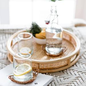 Bandeja decorativa de mimbre y madera de bambú, mesa de centro de diseño moderno, bandejas para servir comida - Product Image 3