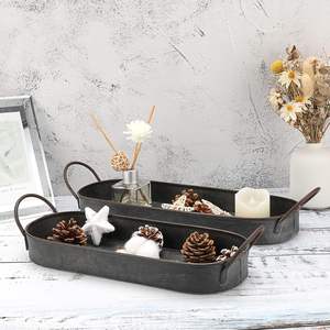 Plateau de service ovale en métal galvanisé, style ferme rustique industriel, écologique, qualité commerciale, avec poignées - Product Image 5