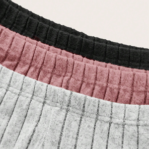 High Waist Knitted Flare <b>Pants</b> Solid Color Women's Casual Autumn Full Length Elastic Waist Ribbed Design Black Pink Gray - Product Image 4