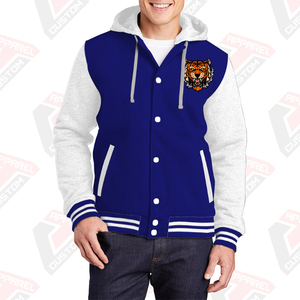 Men's Stylish Warm Varsity Jacket with Hood 100% Cotton Fleece Embroidered Technics Digital Printed Plain Dyed for Winter - Product Image 5