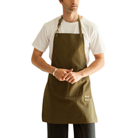 Apron Kain Kanvas Hijau Zaitun Profesional, Tahan Lama, untuk Memasak di Dapur, Apron Koki dengan Tali Pengikat yang Dapat Disesuaikan, Apron Pelayan Kafe Modern