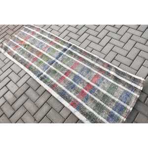 Tapis turc vintage, tapis de couloir 2,4x6,8 pi (73x207 cm), tapis en laine orientale bleu - Product Image 4