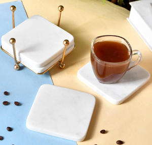 Juego de posavasos de mármol Posavasos de mármol hecho a mano Mesa de oficina Posavasos para taza de té con alfombrillas y almohadillas con mango de latón - Product Image 4