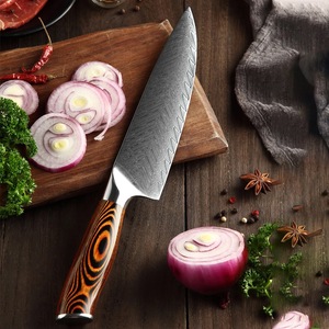 Venta al por mayor personalizado OEM ODM servicio profesional Chef cuchillo estilo japonés Damasco acero Pakka mango de madera cuchillo de cocina afilado - Product Image 4