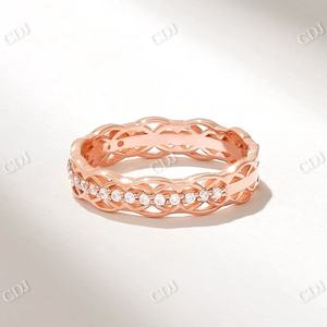 Bague d'éternité en or massif Unique pour femmes, bijoux de mariée Vintage minimaliste en diamant naturel certifié IGI blanc - Product Image 5