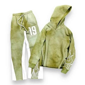 Trajes de sudor lavados con ácido de piedra personalizados al por mayor, conjunto de chándal con capucha y cremallera, conjunto de pantalones de chándal desgastados lavados con ácido y conjunto de Sudadera con capucha - Product Image 3