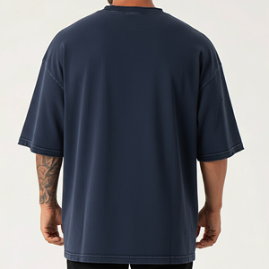 เสื้อยืดคอกลมทรงหลวมแบบดรอปโชลเดอร์ สไตล์สตรีท คุณภาพสูง ราคาส่ง ถูก 100% ผ้าฝ้าย แท้ สีพื้น ขาดๆ แบบมีสไตล์ - Product Image 2