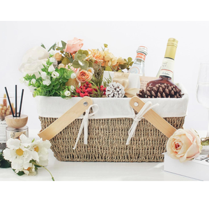 Panier de pique-nique en jonc de mer tissé naturel avec poignées panier de rangement décoratif pour le camping en plein air du Vietnam vente en gros - Product Image 4