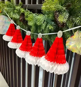 Honeycomb Paper Christmas Santa Hat Ornaments