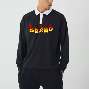 Camiseta Polo hecha a medida para hombre, color sólido, cuello en contraste, manga larga, 100% algodón, ajuste holgado, camiseta Polo estampada personalizada - Product Image 6