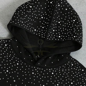 Sudadera con capucha de diamantes de imitación brillantes para mujer Sudadera informal con capucha de diamantes de imitación de piedra brillante - Product Image 3