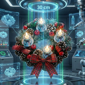 Lussuosa Ghirlanda dell'Avvento con 4 Candele LED Calde e Fogliame in PVC Naturale per Decorazioni Esterne, Matrimoni e Porte d'Ingresso - Product Image 1