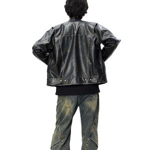 Veste en cuir PU ample de style décontracté, à la mode, vintage, épaisse, unie, de couleur unie, nouvelle arrivée, de haute qualité, personnalisée par OEM - Product Image 5