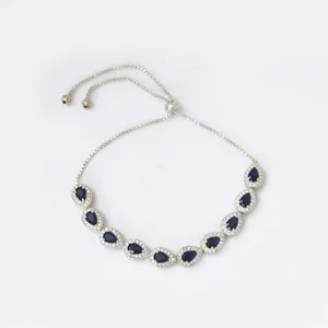 Bracelet pour femme en argent avec perles, pierres précieuses bleues, perles d'eau douce, grenat, améthyste, saphir, motif en forme de boule dorée, bijoux cadeau - Product Image 2