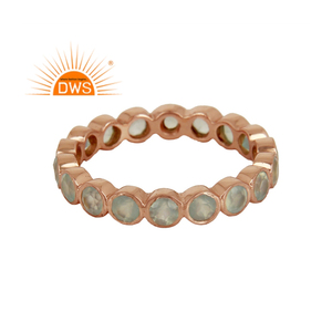 Hot Glowing Aqua Chalcedony Gemstone Ring Rhodium Plated 925 Silver Designer Eternity Band Ring Wholesale Jewelry - Product Image 3