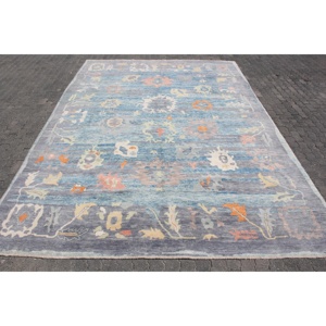 Alfombra Turca de 9.8x14 pies, Alfombra Vintage, Alfombra de Lana Azul Abstracta - Product Image 1