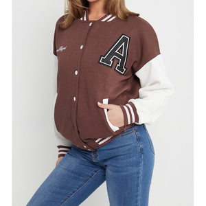 แจ็กเก็ตเลตเตอร์แมนหลากสีสำหรับทุกเพศเสื้อแจ็คเก็ตแขนสีช็อกโกแลต - Product Image 2