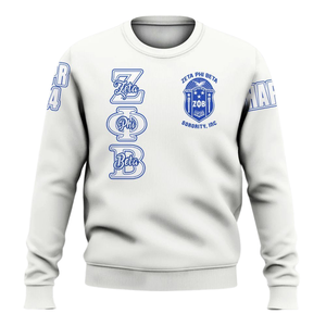 Zeta Phi เสื้อสเวตเตอร์คอกลม1920สีฟ้าสำหรับผู้หญิงเสื้อปักลายตัวอักษรกรีก - Product Image 1