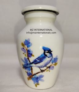 Metal blue bird design white <b>keepsake</b> urns - Product Image 1