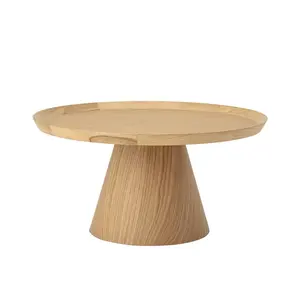 Table basse en fil de métal de qualité supérieure avec revêtement en poudre noire à dessus rond en bois et conception de cage de finition de polissage du bois - Product Image 3