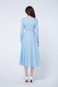 Neo arrivato alla moda per il tempo libero abiti pieghettati Midi primavera a maniche lunghe in <span class=keywords><strong>lino</strong></span> abbigliamento donna <span class=keywords><strong>abito</strong></span> da festa - Product Image 6