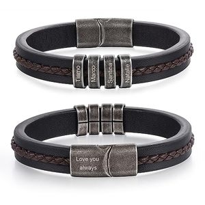 Bracelet personnalisé en acier inoxydable pour homme, breloques gravées tressées, 19 cm, cadeau de Noë<span class=keywords><strong>l</strong></span> ou de la fête des pères pour papa - Product Image 1