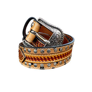 Cinturón de Cuero Formal Exclusivo Unisex, Clásico, Vintage, Occidental, con Herramientas Hechas a Mano, Doble Tira de Cuero, Tachuelas, Cuero Vacuno Genuino Importado - Product Image 2