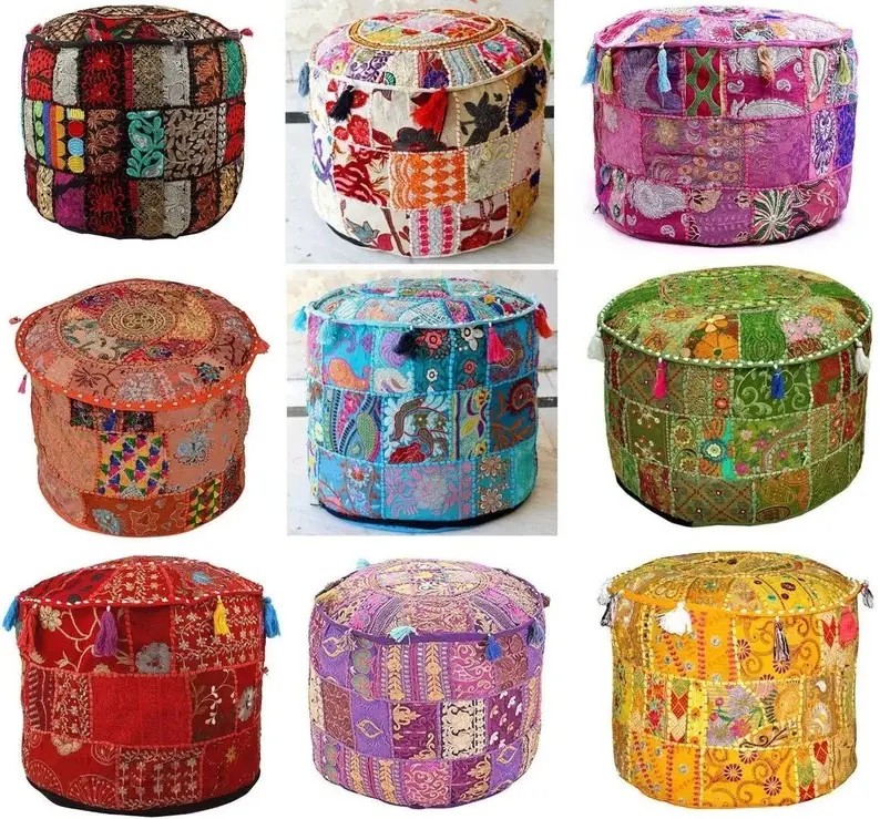 Ottoman pouf Bìa 18 ''.Old Saree chắp vá Bohemian Ottoman thủ công chắp vá Vòng Ottoman pouf bìa trang trí pouf Bìa