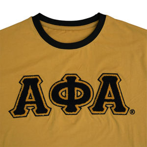 Camiseta Premium de Algodón Color Oro Viejo 2026 para Hombre, Camiseta de Fraternidad con Dobladillo Curvo y Letras Bordadas en Chenilla, Ropa Griega - Product Image 3